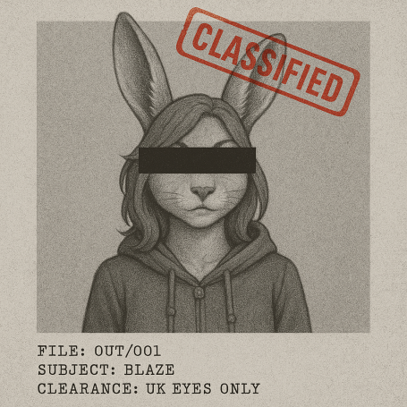 SUBJECT: BLAZE  
CLASS: RUNNER PROTOTYPE  
NOTES: EXCEPTIONAL SPEED. STATUS: ACTIVE.  
SURVEILLANCE ONGOING.  
CLEARANCE: UK EYES ONLY